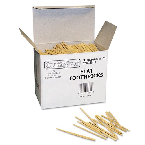 Chenille Kraft Flat Wood Toothpicks, Wood, Natural, 2500/Pack - Picture 3 of 3