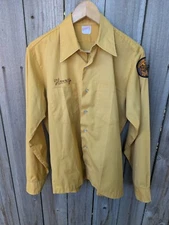 Vintage Chain Stitch Shirt 60s 70s Uniform Workwear Unitog Patches Large Yellow