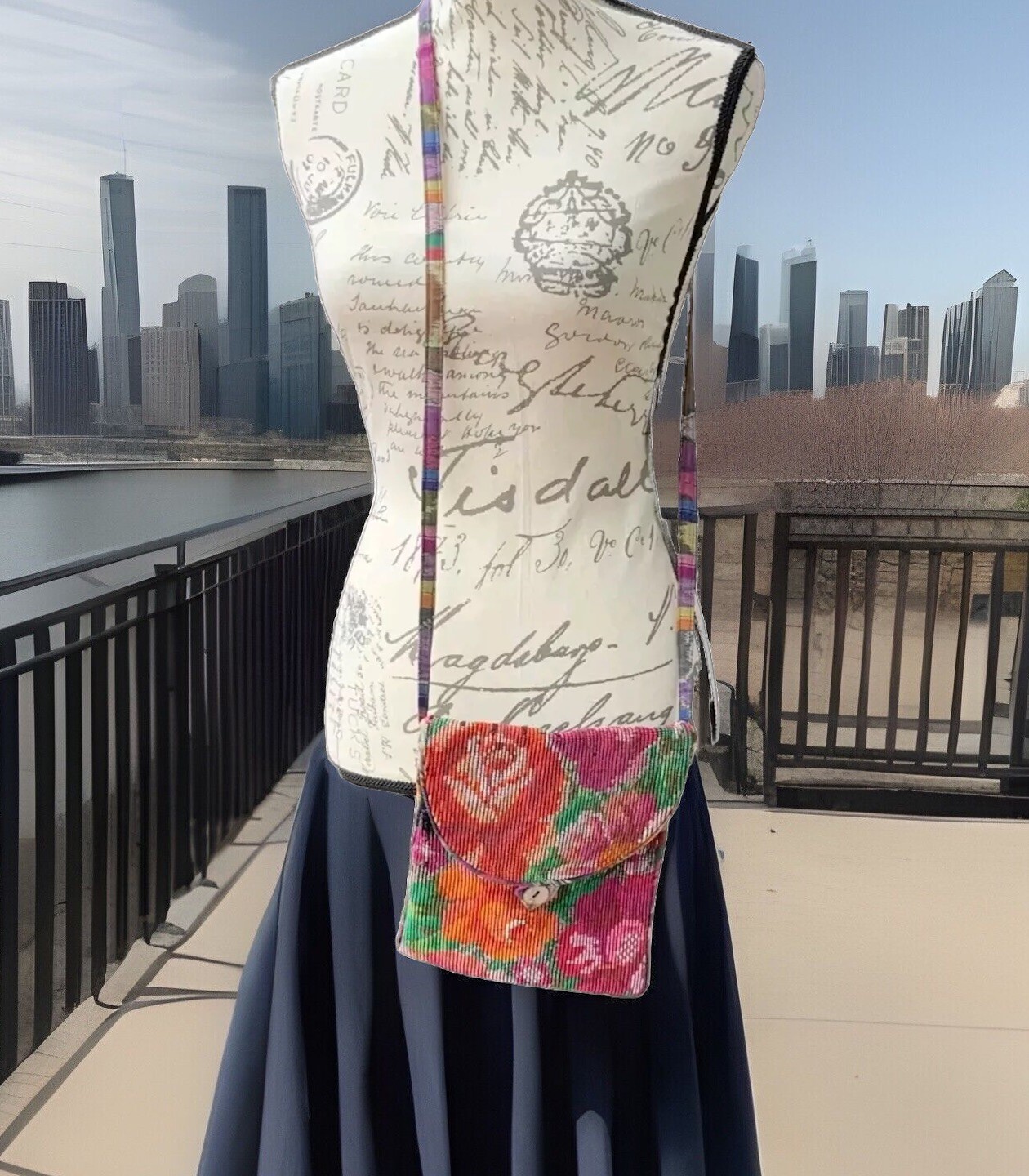 Fabric Rectangular Crossbody Multicolor Floral Ha… - image 1