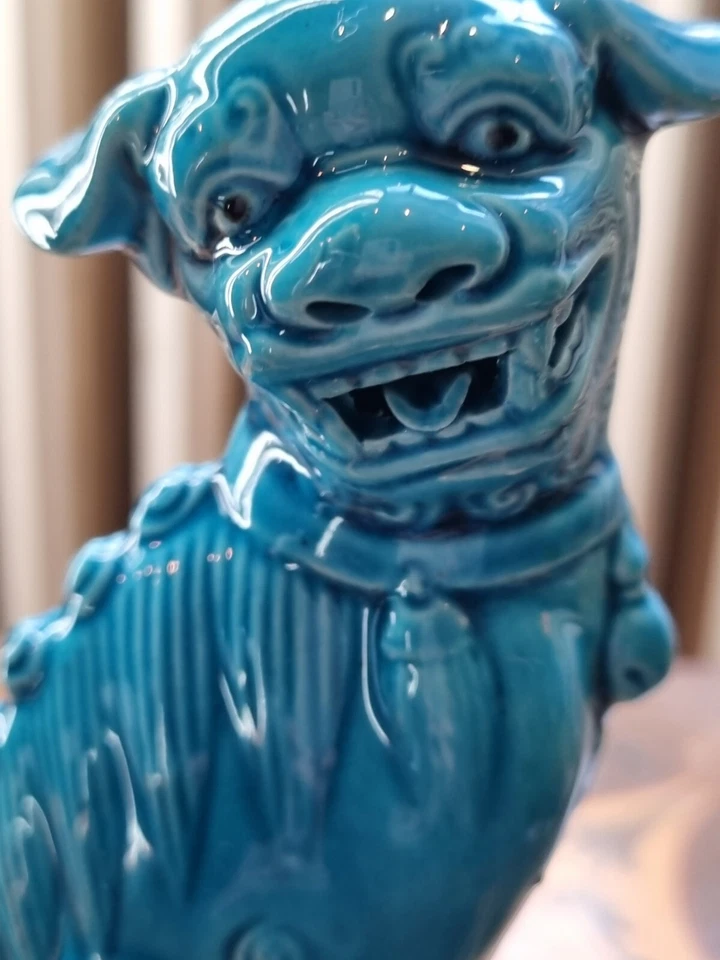 Chien De Foo En Porcelaine Bleu Turquoise Chine Art Asiatique - Photo 2/4