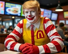 PRESIDENT DONALD TRUMP AS RONALD MCDONALD COMICAL 8X10 AI PHOTO
