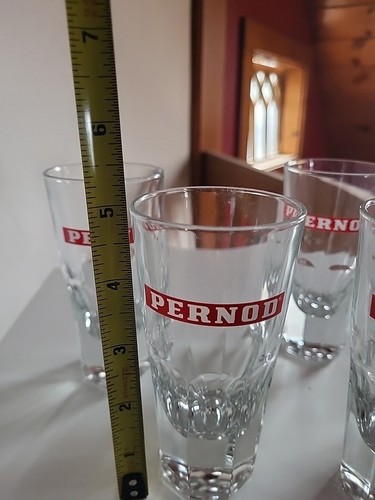 Vtg PERNOD LIQUOR VINTAGE RETRO GLASSES Set 5 Red Logo Home Bar Paris France 5" - Picture 3 of 5