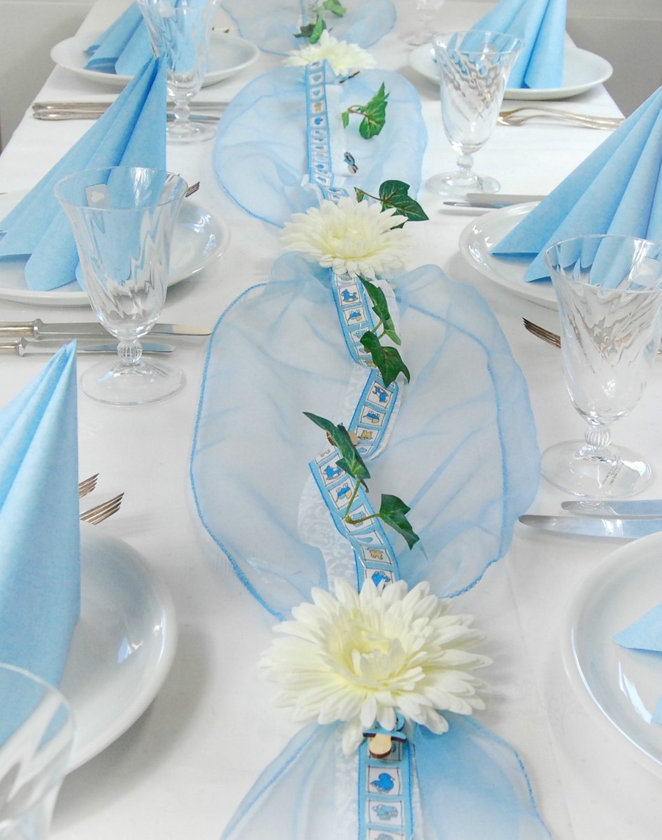 Komplette Tischdeko Tischschmuck Taufe Geburt Junge hellblau ca 16-20 Pers  | eBay.de