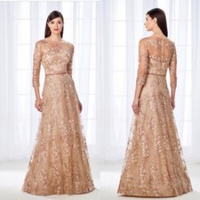 Champagne A-line Mother Of The Bride Fit Flare Formal Evening Gown Floor Length