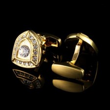 Men Cufflinks Golden Shield Diamond Studded Shirt Sleeve Studs 1 Pair Cuff Links