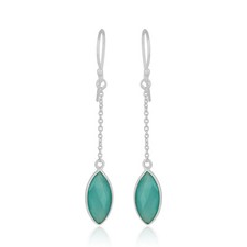 Aqua Chalcedony Gemstone 925 Sterling Silver Chain Drop Earrings Jewelry