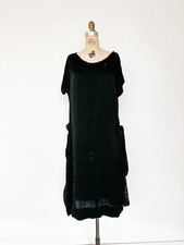 Vintage 1920s 20s Black Beaded Drop Waist Flapper Dress M L