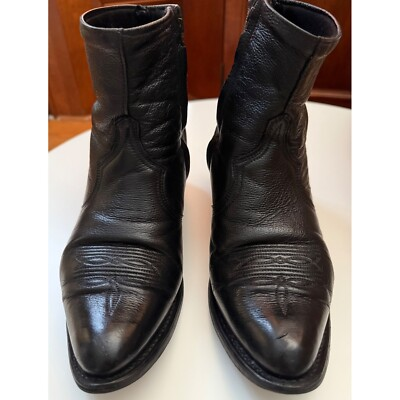 #ad Sage Abilene Mens Leather Short Boot 10D Black Leather Side Zip Western Wingtip $59.88