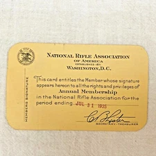 1935 NRA NATIONAL RIFLE ASSOCIATION ANNUAL MEMBERSHIP CARD