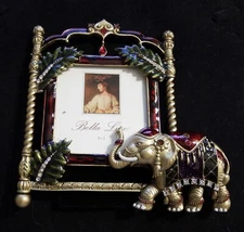 Bella Lux Enamel Jeweled 3 x 3 frame w/leaves & Elephant NEW!