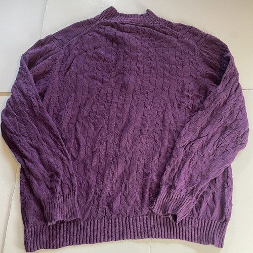 IZOD Mens Purple Cotton Cable Knit 1/4 Zip Jumper Size XL - Picture 4 of 6