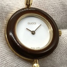 GUCCI Wristwatch 11/12.2 Bangle Change Bezel Gold White Vintage Auth From Japan