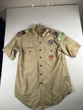 Vintage Boy Scouts Of America Mens Large Official Uniform Shirt Patches Denver