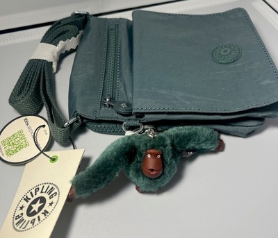 NWT KIPLING NW Eldorado Crossbody Bag Monkey Charm Key Chain Aloe Tonal Aloe