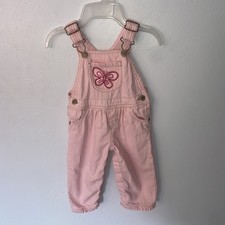 12M Vintage OshKosh B  gosh Pink Pinstripe Embroider Butterfly Baby Girl Overalls