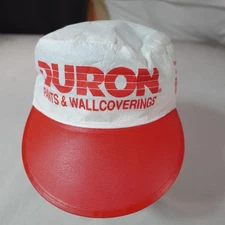 Vintage Duron Paints Hat Cap Fitted Mens Medium White Red Paper Advertising 80s