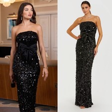 NEW Mac Duggal Black Strapless Sequin Evening Gown With Bow $598 - Size 8