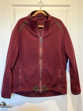 Barbour Langdale Fleece Jacket XL Red Full Zip Thermal Layer Leather Trim Zip Up