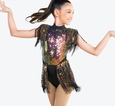 Revolution Hey Hi Hello Bronze Holographic Sequin Fringe Dance Costume RC25772