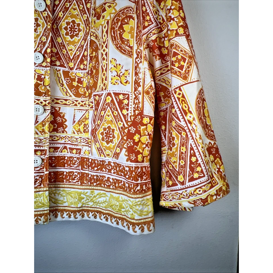 Chaqueta Blazer Coldwater Creek Vintage Talla 16 XL Abrigo Amarillo Naranja Bordado Foto 2 de 4