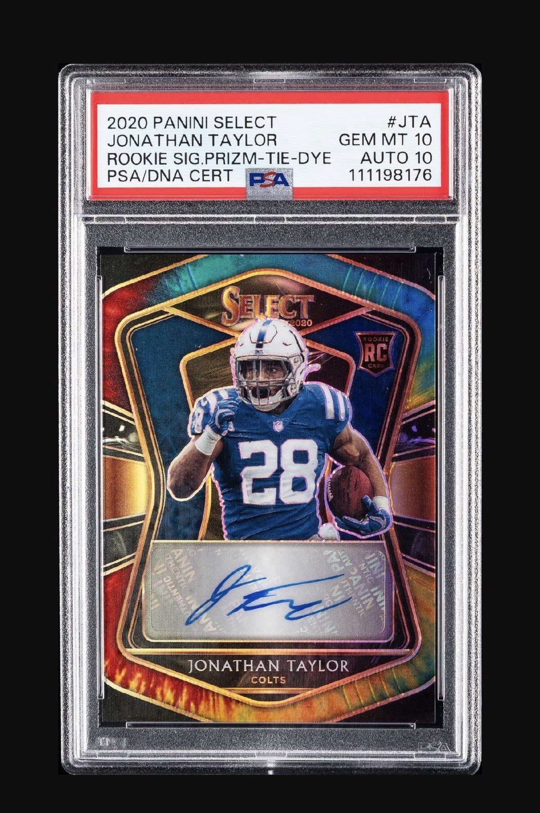 Panini 2020 Select Jonathan Taylor Rookie Signatures Tie-Dye /25 Auto PSA 10