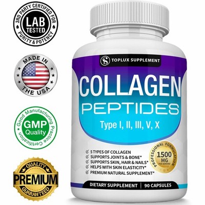 Premium Collagen Peptides 1500 MG Hydrolyzed Anti-Aging (Types I,II,III,V,X)*