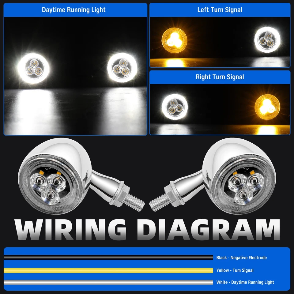 2x Motorcycle LED Bullet Running Turn Signal Blinker Lights For Harley Davidson - Image 3 of 4