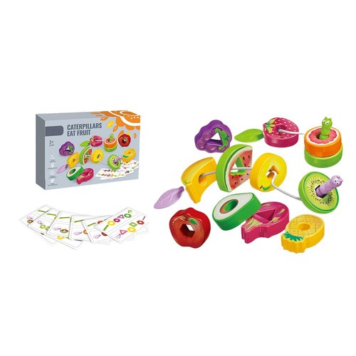 Wooden Animals Caterpillar Eat Fruits String Threading Beads X - Picture 13 of 14