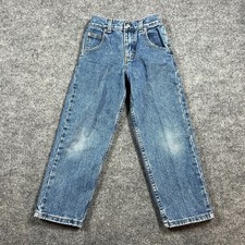 Wrangler Jeans Kids 6R Blue Whiskered Denim Cotton Straight Leg Elastic Waist
