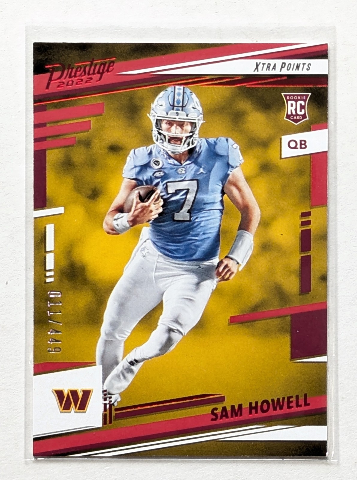 2022 Panini Prestige Sam Howell Xtra Points Premium Red /449 RC #305 Commanders