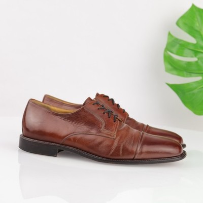 Johnston Murphy Italy Mens Oxford Size 10.5 M Brown Leather Cap Toe Dress Shoes