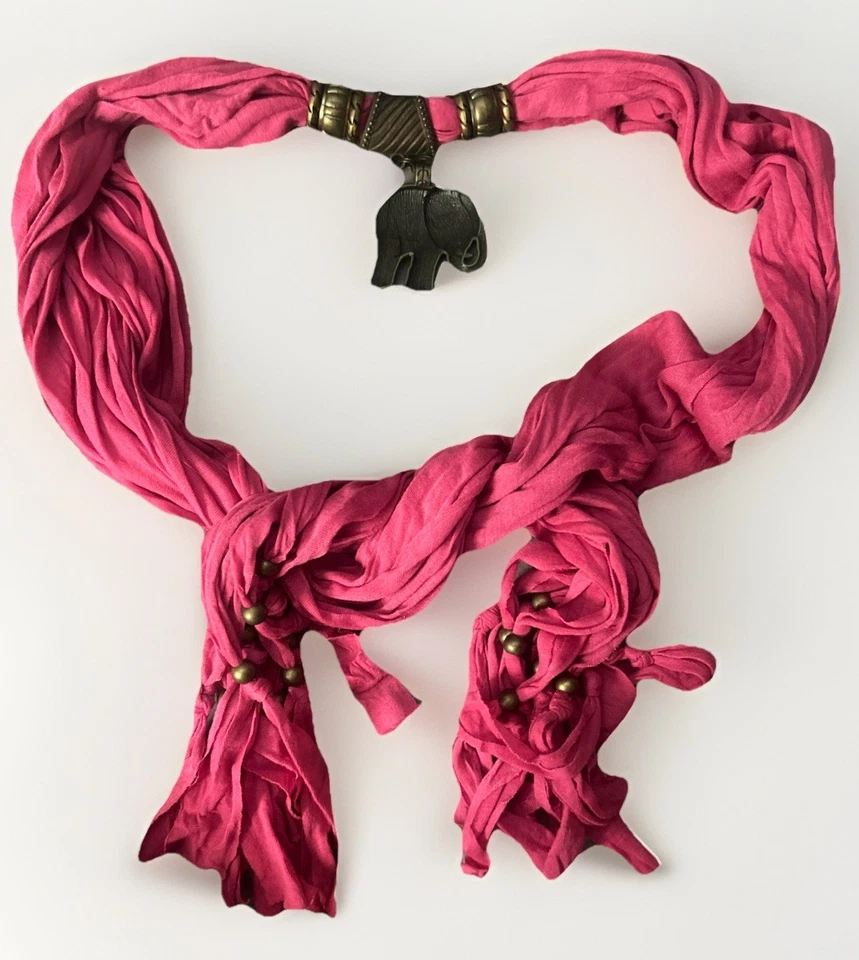 Cinturón/Bufanda Tela Rosa Tono Dorado Elefante Dije Cuentas Estrás Versátil Foto 4 de 4