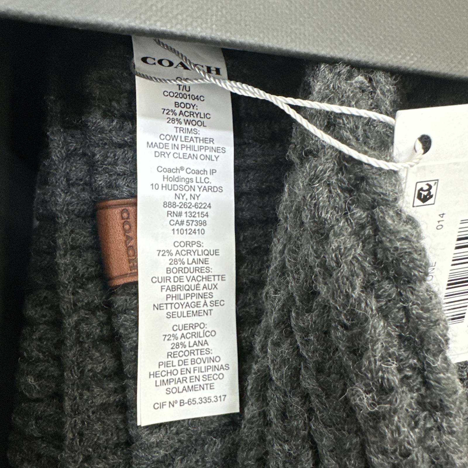 Coach Waffle Knit Beanie/Scarf & Glove Gift Set Dark Gray Unisex One Size image 5