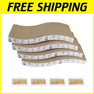 Comfortable Cat Scratch Pads - 4-Pack Reversible Cardboard with Organic Catnip