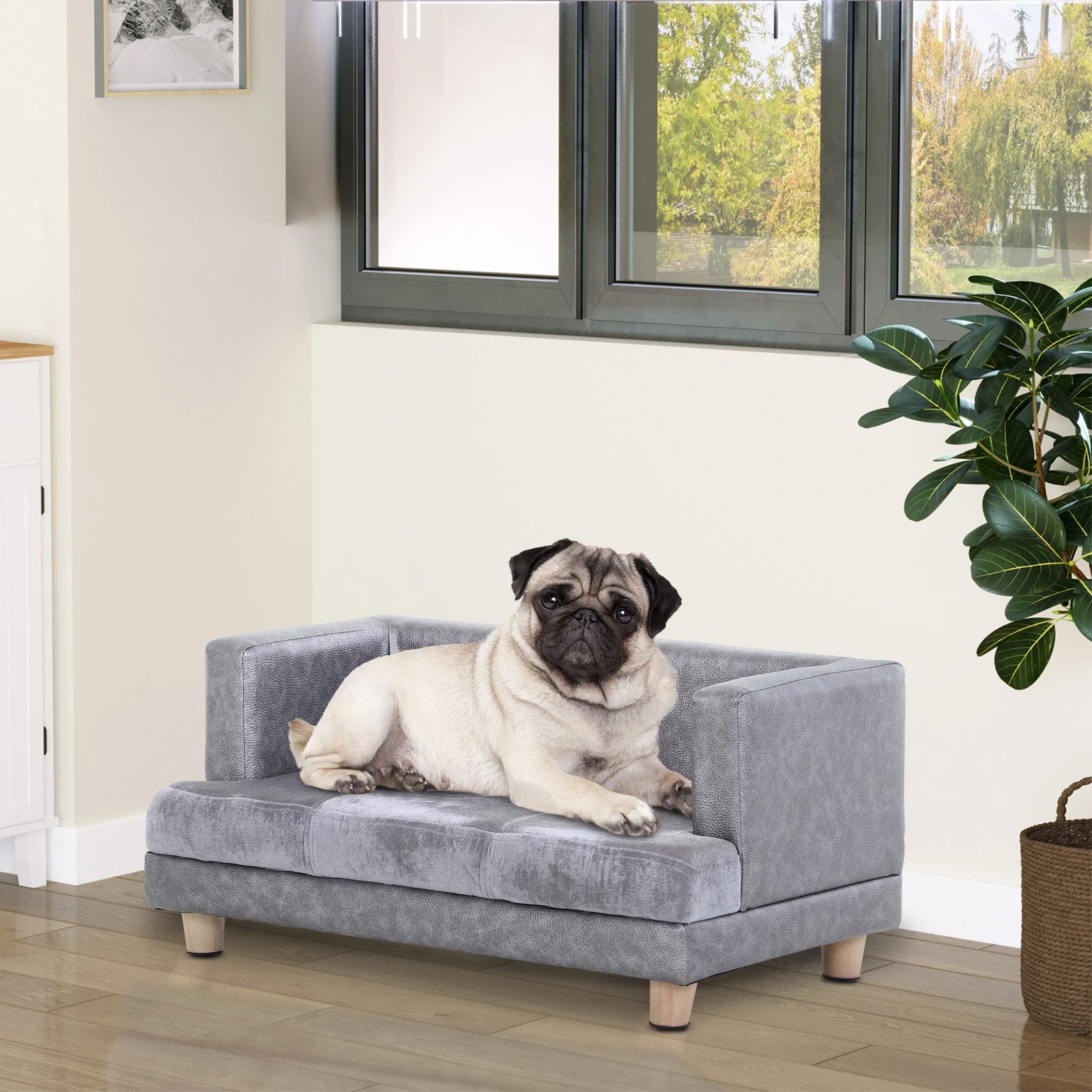 PawHut Dog Sofa Pet Lounge Bed w/ Anti-slip Legs for Small-Sized Dogs - Grey
Opens in a new window o