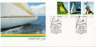 1986 First Day Cover America's Cup 3 x 36c stamps postmarked Melbourne