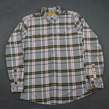 Eddie Bauer Travex Shirt Mens Large Tall Gray Plaid Button Down Classic Pockets