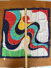 Vintage Chinese Silk Scarf Bolt Abstract Modernist 1970s Navy Red Teal 28"