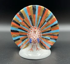 Herend Peacock Figurine 4.5" Porcelain Rust Fishnet Handpainted 24k Gold Accent