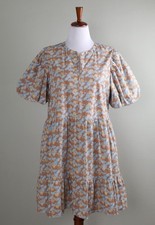 HYACINTH HOUSE Tuckernuck $148 Floral Puff Sleeve Zip Front Dress Size Large