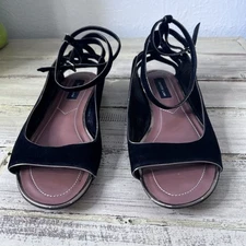 DEREK LAM Women's Black Suede Hanne Peep Toe Ankle Strap Flat Shoes Size 8.5