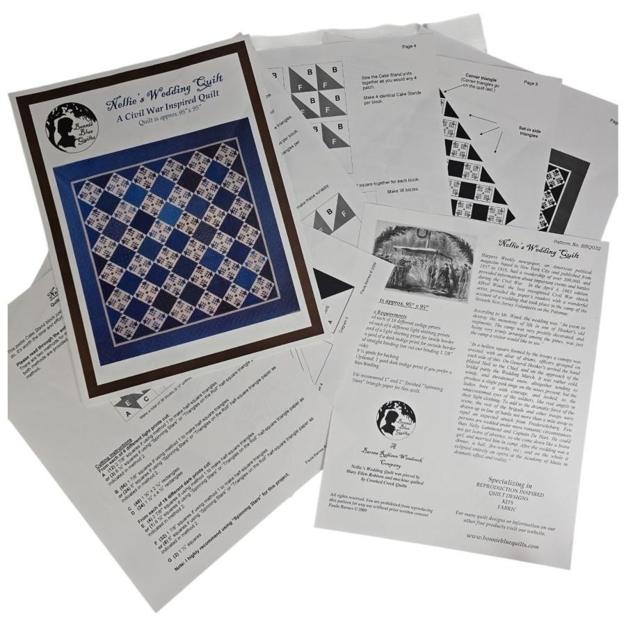 Bonnie Blue Quilts Nellie's Wedding Quilt Pattern Booklet BBQ032 Civil War Kit