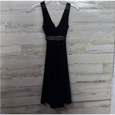 Dress Barn Collection Black Gray Beaded Elegant Midi Dress Size 4 Sleeveless