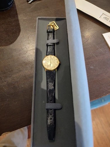 Vintage Dufonte Lucien Picard Liberty Coin Watch with Black Leather Band