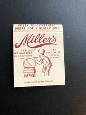 OLD Vintage "MILLER'S" Restaurant New York City matchbook MADE IN USA