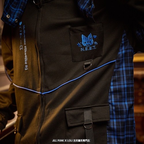 harajuku anime NEET otaku squad socialite cat tartan quilted parka jacket JJ2513 - Picture 9 of 22