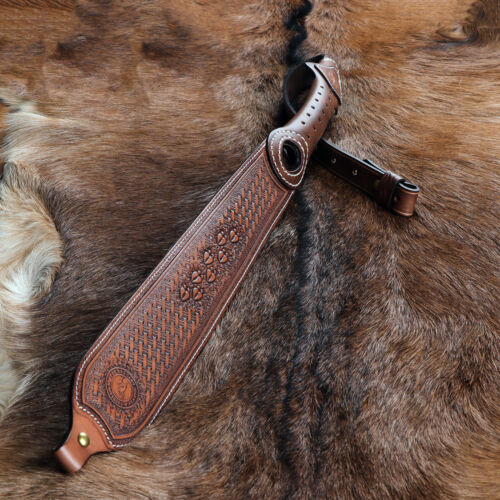 Tourbon Vintage Leather Gun Sling / Rifle Buttstock Cover Recoil Pad Ammo Holder - Picture 14 of 41