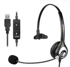 Corded Headset Wantek A600 Microphone USB & Type C Laptop PC Call Center NEW