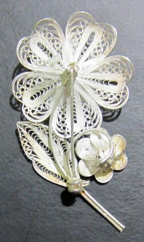 Vintage 925 Silver Matte & Polished Filigree Brooch Jewellery/Accessory - Picture 2 of 3