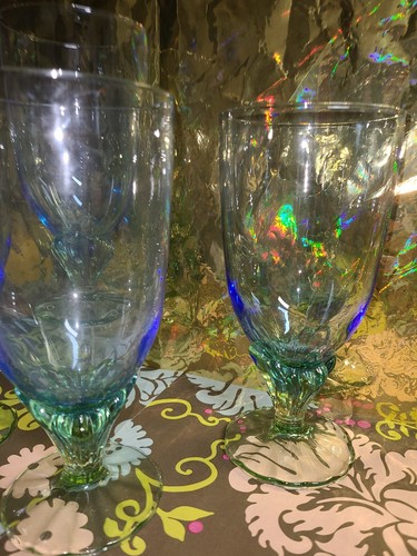 Vintage Bormioli Rocco Bahia Blue Green Iced Tea Glasses - Italy - Set Of 5 - Picture 3 of 6